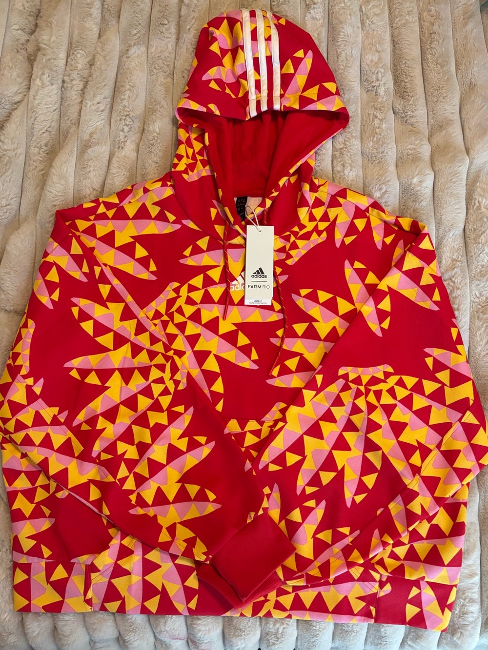 Adidas x FARM Rio Hoodie NWT XL Bright Print 3-Stripes Collab Sweatshirt